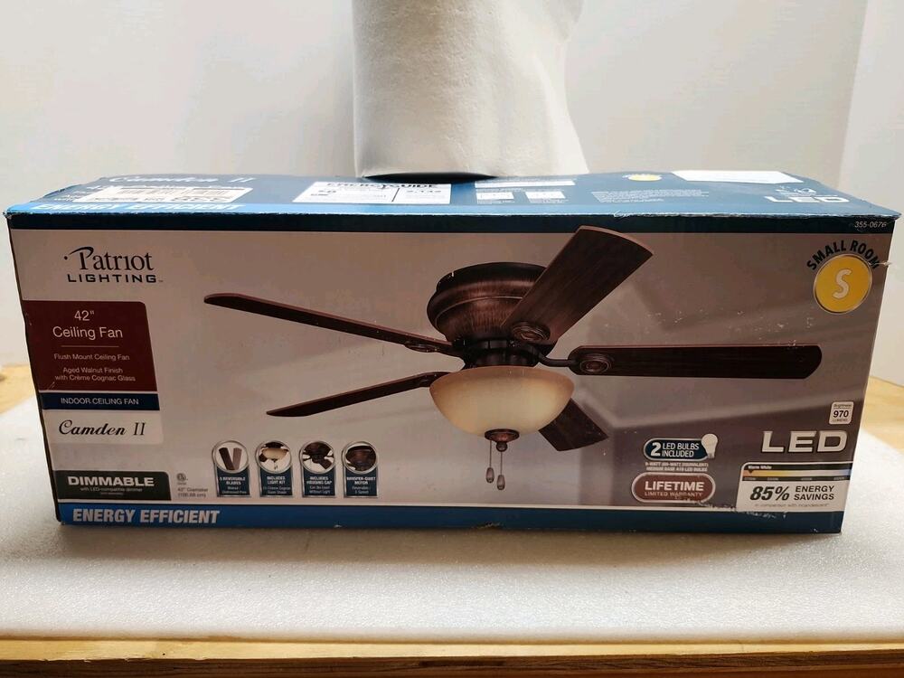 Patriot Lighting Camden II 42" 5 Blade Ceiling Fan Aged Walnut Finish New In Box